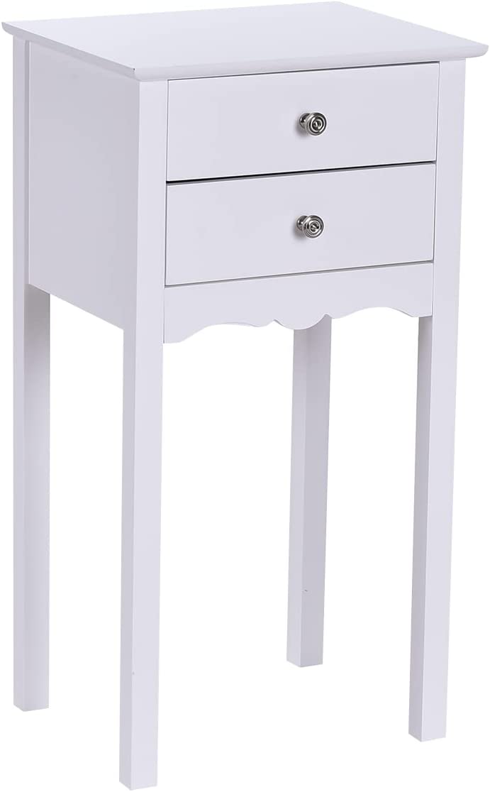 Stolik pomocniczy z 2 szufladami, komoda nocna z zabezpieczeniem przed przewróceniem, konsola nocna, komoda do przedpokoju, salonu, wejścia (biały)