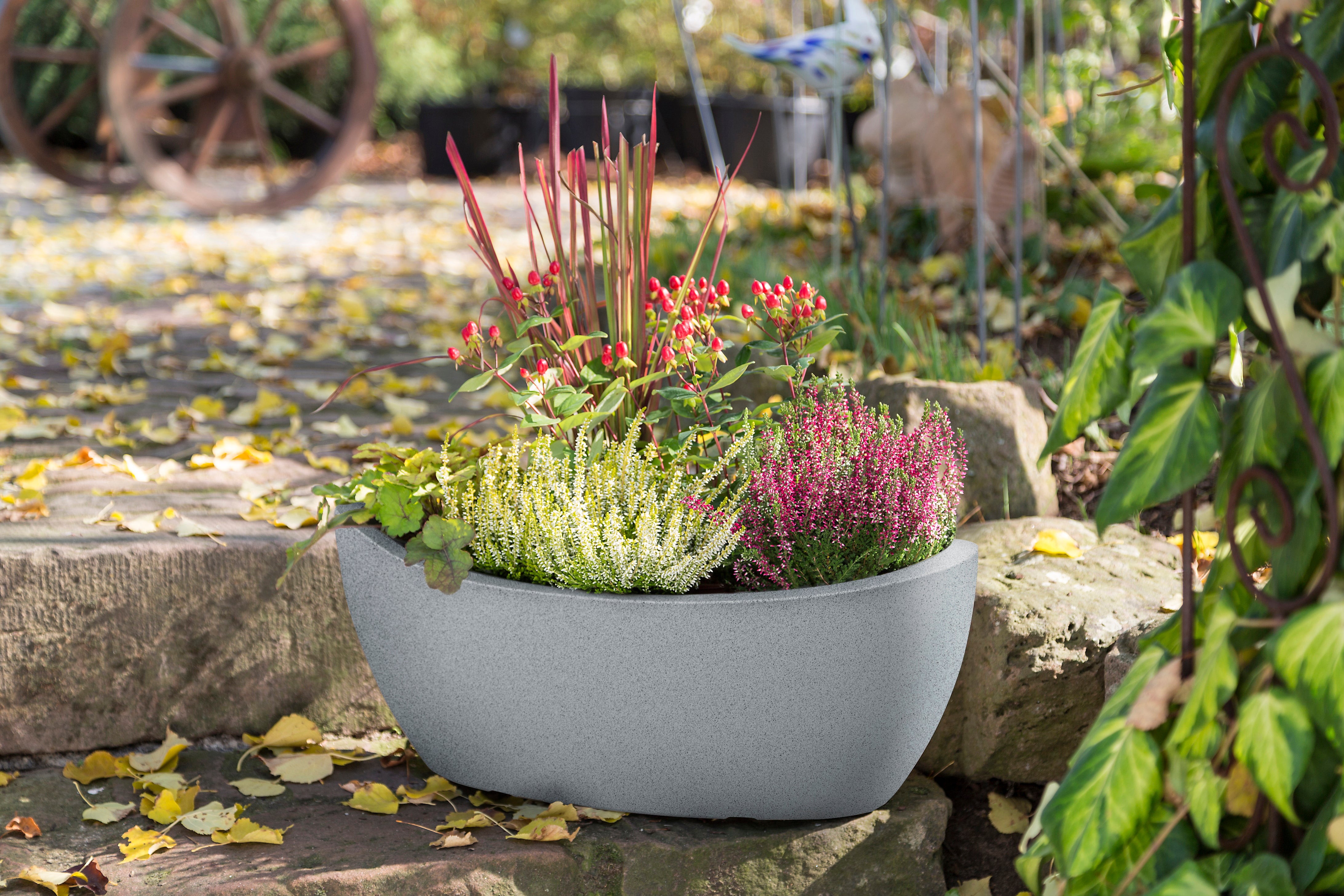 Scheurich Wave Globe Jardiniere 58, pot à fleurs/jardinière, ovale, coloris: Stony Grey, fabriqué avec du plastique recyclé, pour l’extérieur - 2