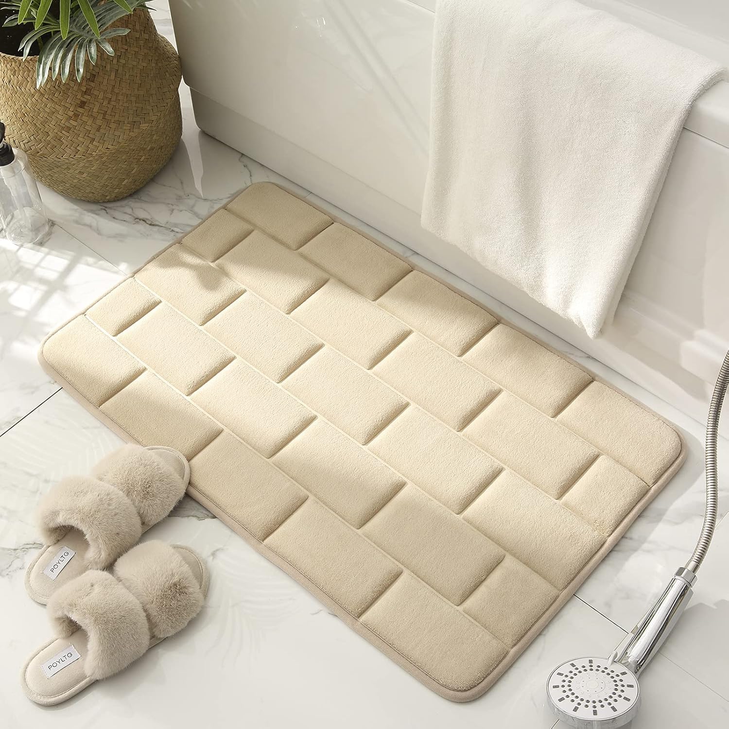 Mata łazienkowa z pianki memory, antypoślizgowa, chłonna i zmywalna, mata pod prysznic (khaki, 40 x 60 cm)