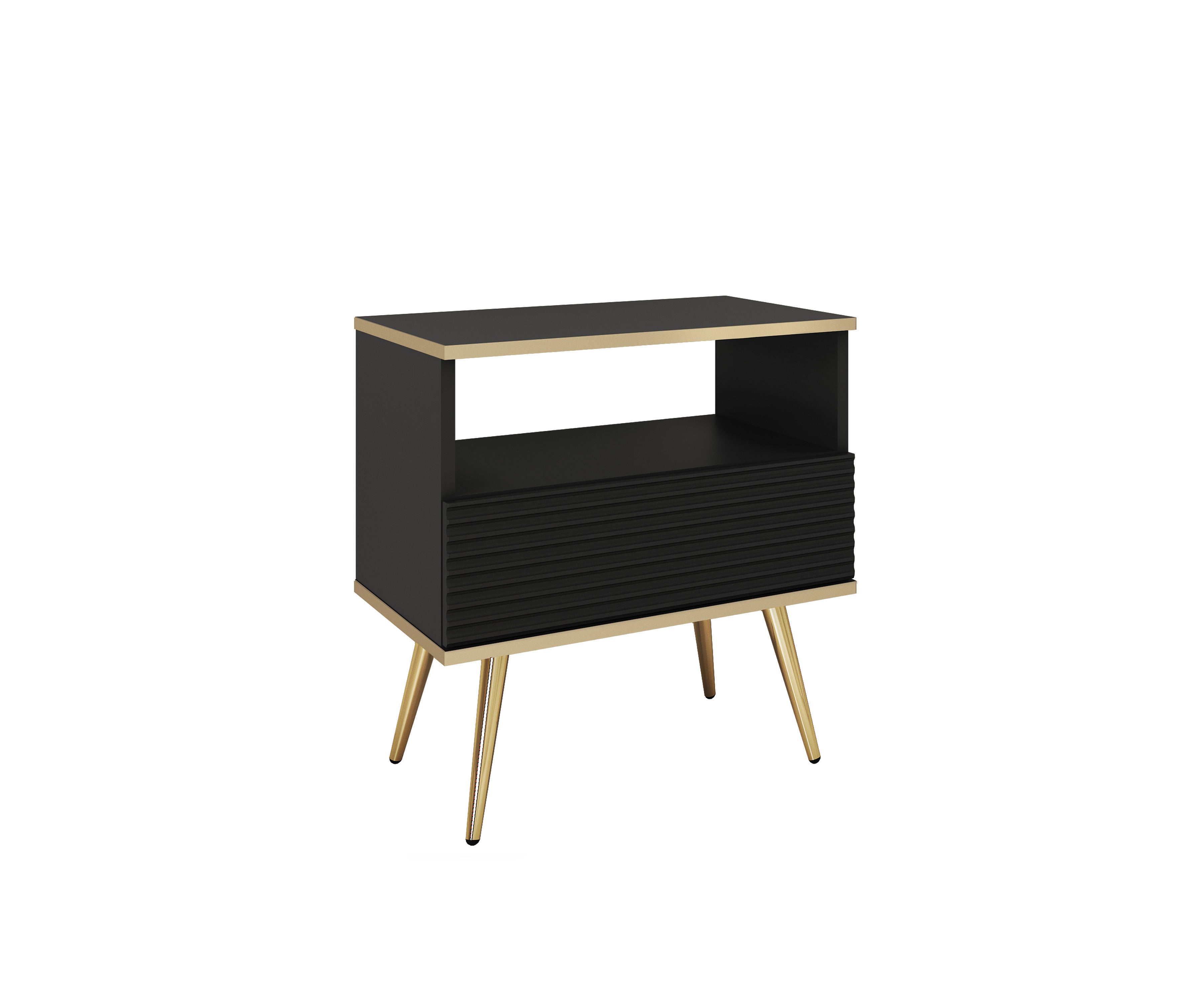 Szafka Nocna w stylu glamour w kolorze czarnym z nóżkami złotymi, 54 x 59 x 39