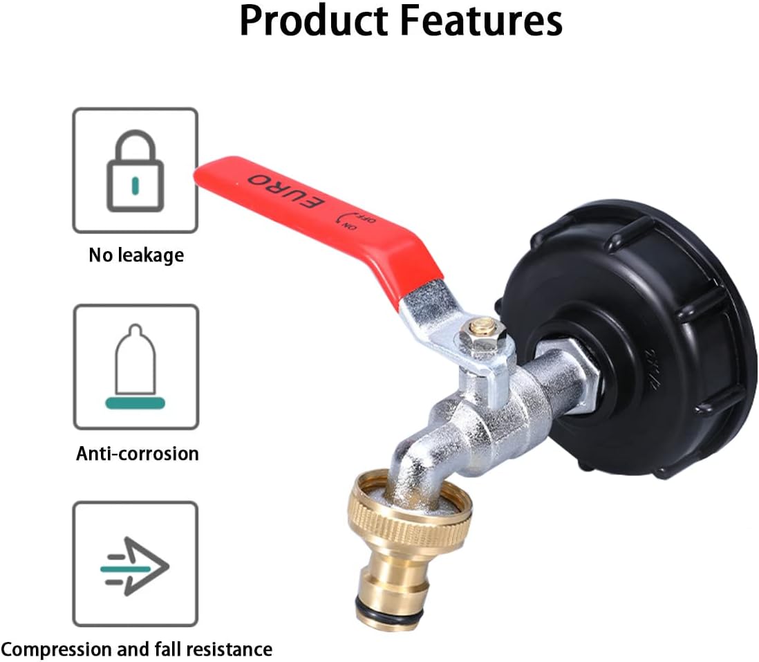 Raccord cuve eau S60X6 - Robinet ECO laiton 15 mm - Adaptateur de réservoir d'eau IBC 1000L 1/2 pouce - 6
