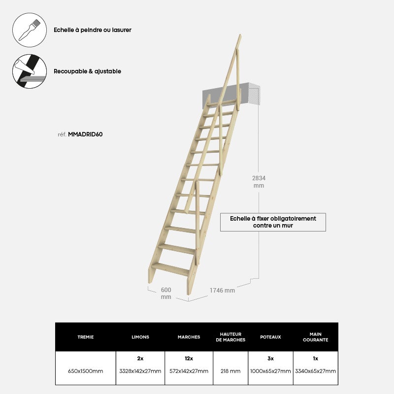 Escalier de meunier droit sapin, Madrid KORDO - 4