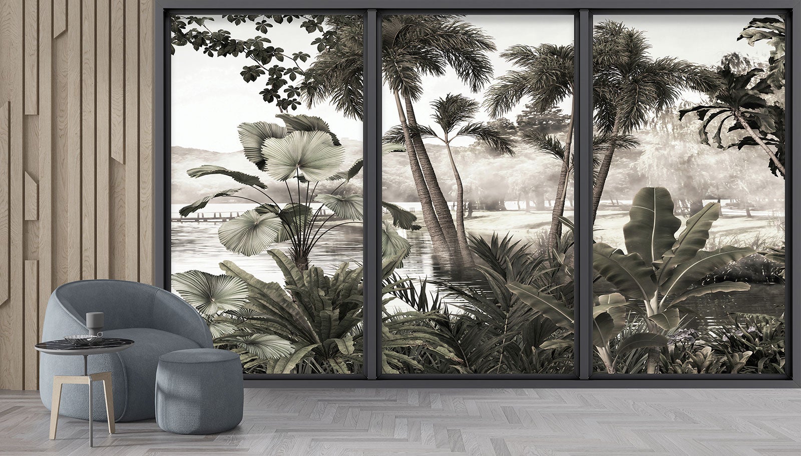 Papier peint panoramique Trompe l'oeil baie vitrée - Jungle - Largeur 260 cm x Hauteur 156 cm - 4