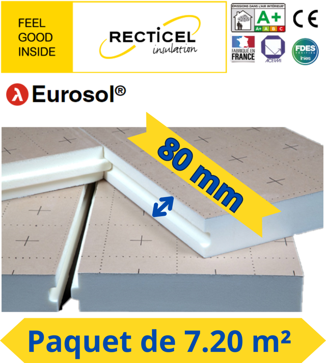 Dalle isolant Polyuréthane 80 mm EUROSOL R3,70 Colis de 7,20 m²