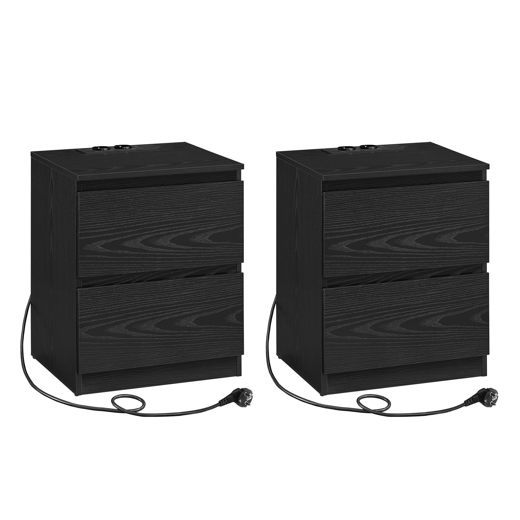 Dripex Comodino Con Cassetti E Luci LED – Prese USB E AC, Ripiani Aperti, Nero 60x28x63,5 Cm