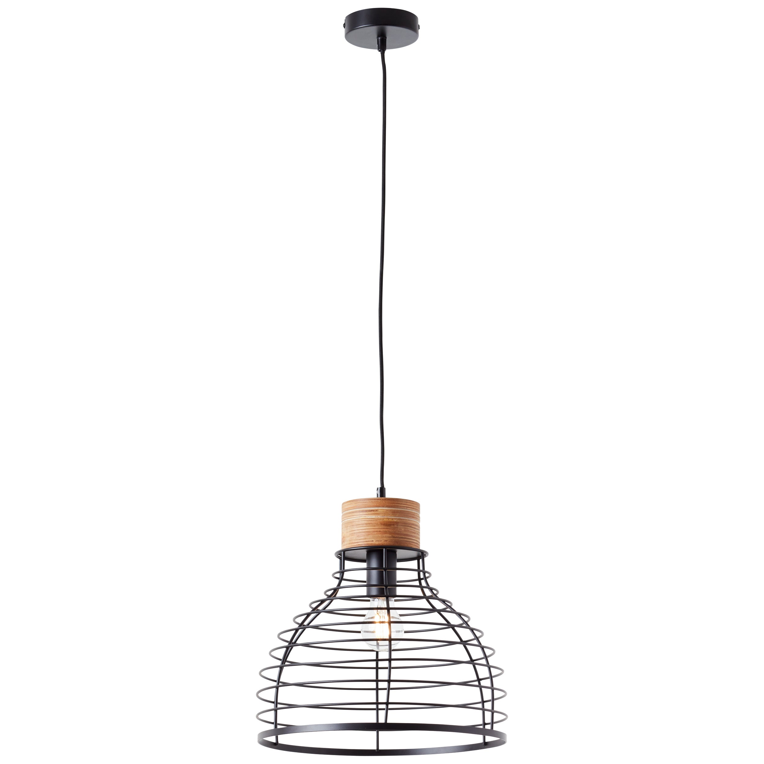 Brilliant Avia lampa wisząca 35cm czarny/drewno, metal/drewno, 1x A60, E27, 52W - 6