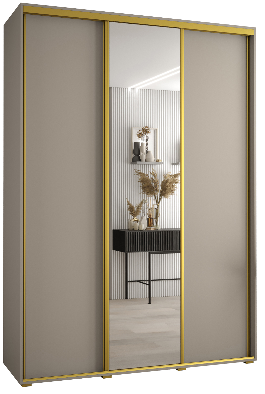 Szafa przesuwna z lustrem wysoka Dakota 3 170 x 60 x 235,2 cm kaszmir + u. Złoty - Abiks Meble