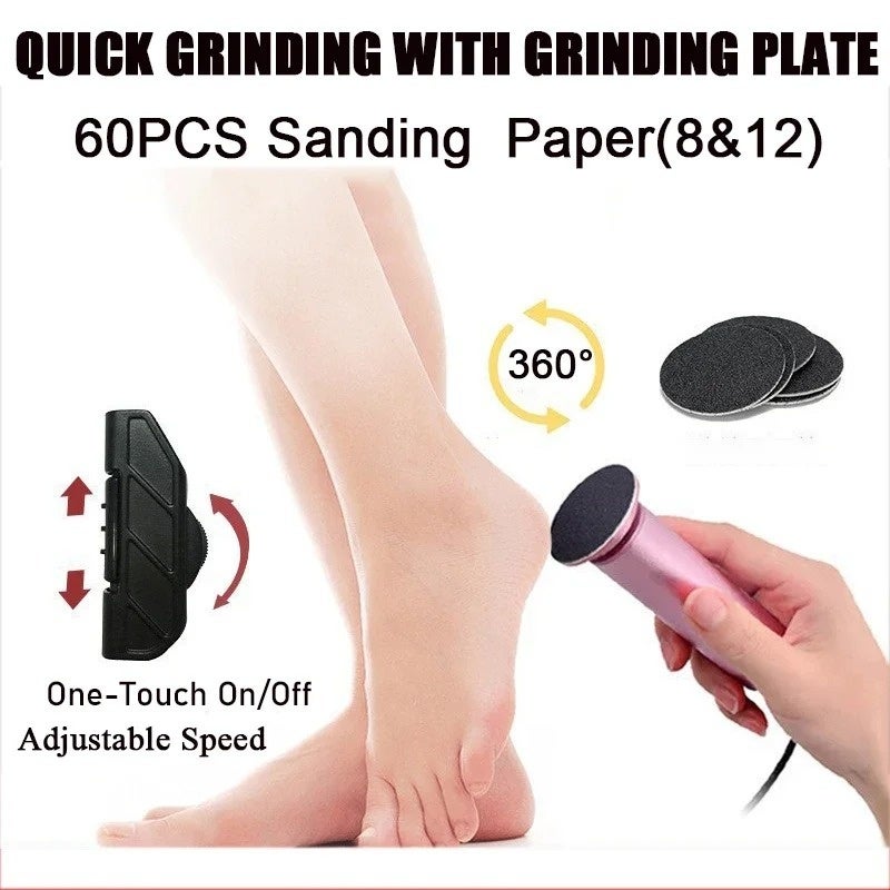Appareil électrique pour éliminer les callosités des pieds à domicile, lime à pied à vitesse réglable, avec 60 disques abrasifs - 4