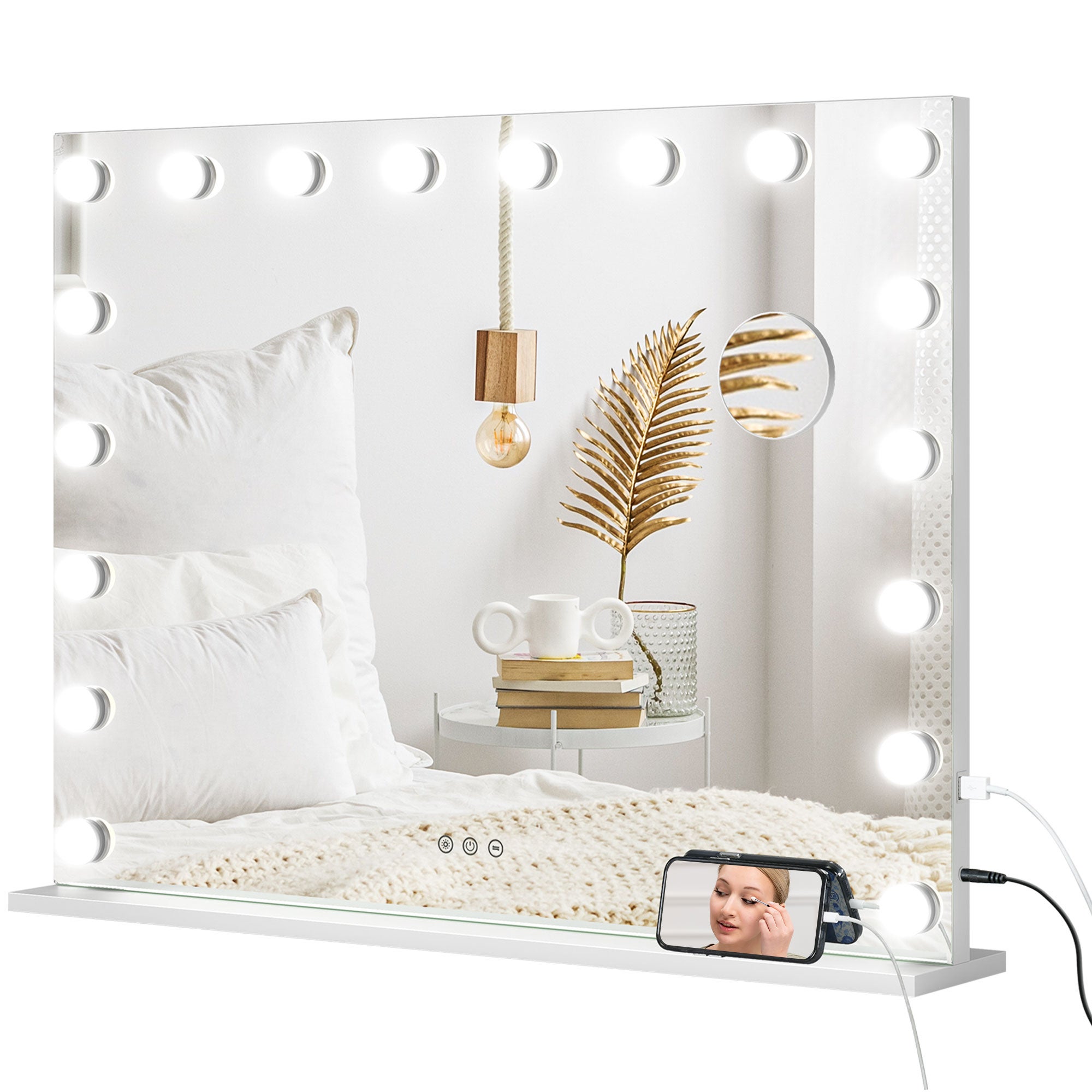 Miroir De Maquillage LED 10X Grossissant - Double Face Pliable - Alimentation USB - Blanc