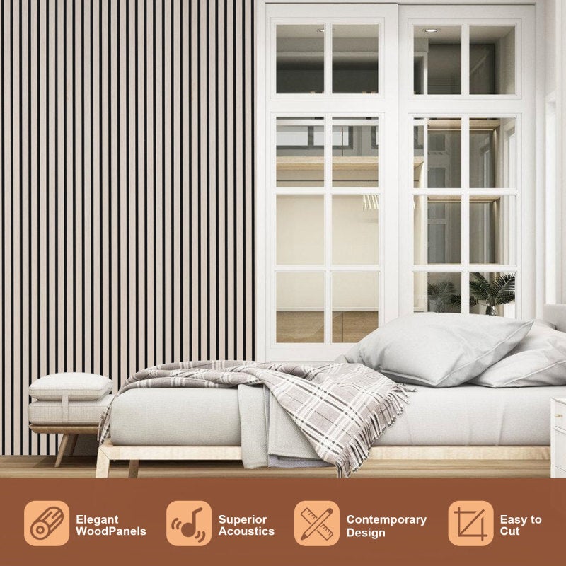 Panel de listones Revestimiento de pared natural Panel acústico de pared moderno de MDF en chapa de madera y fieltro 120x60x2,1cm Roble - 5