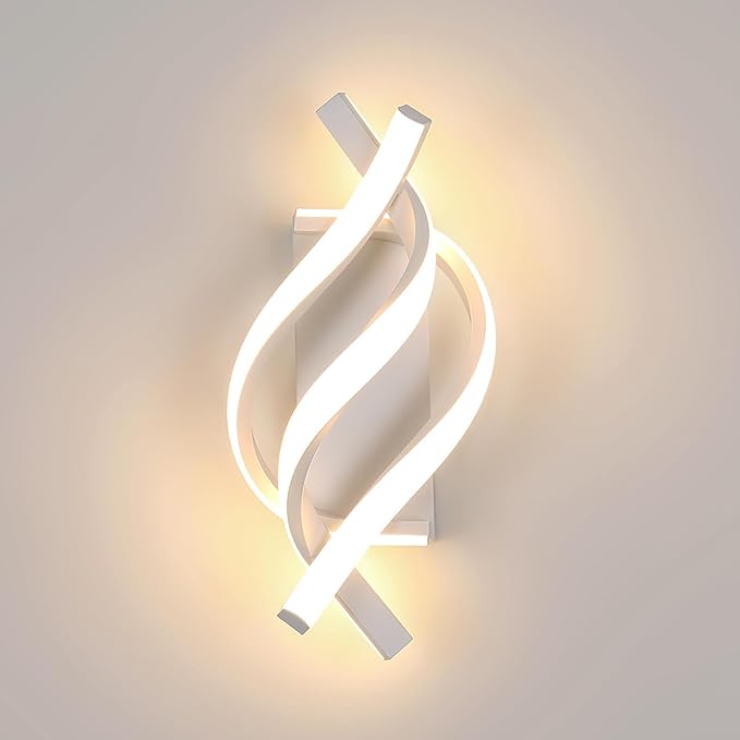 Biały kinkiet LED, oświetlenie wewnętrzne, spiralny kształt, 3000K, pionowy dekoracyjny kinkiet aluminiowy, akrylowy kinkiet