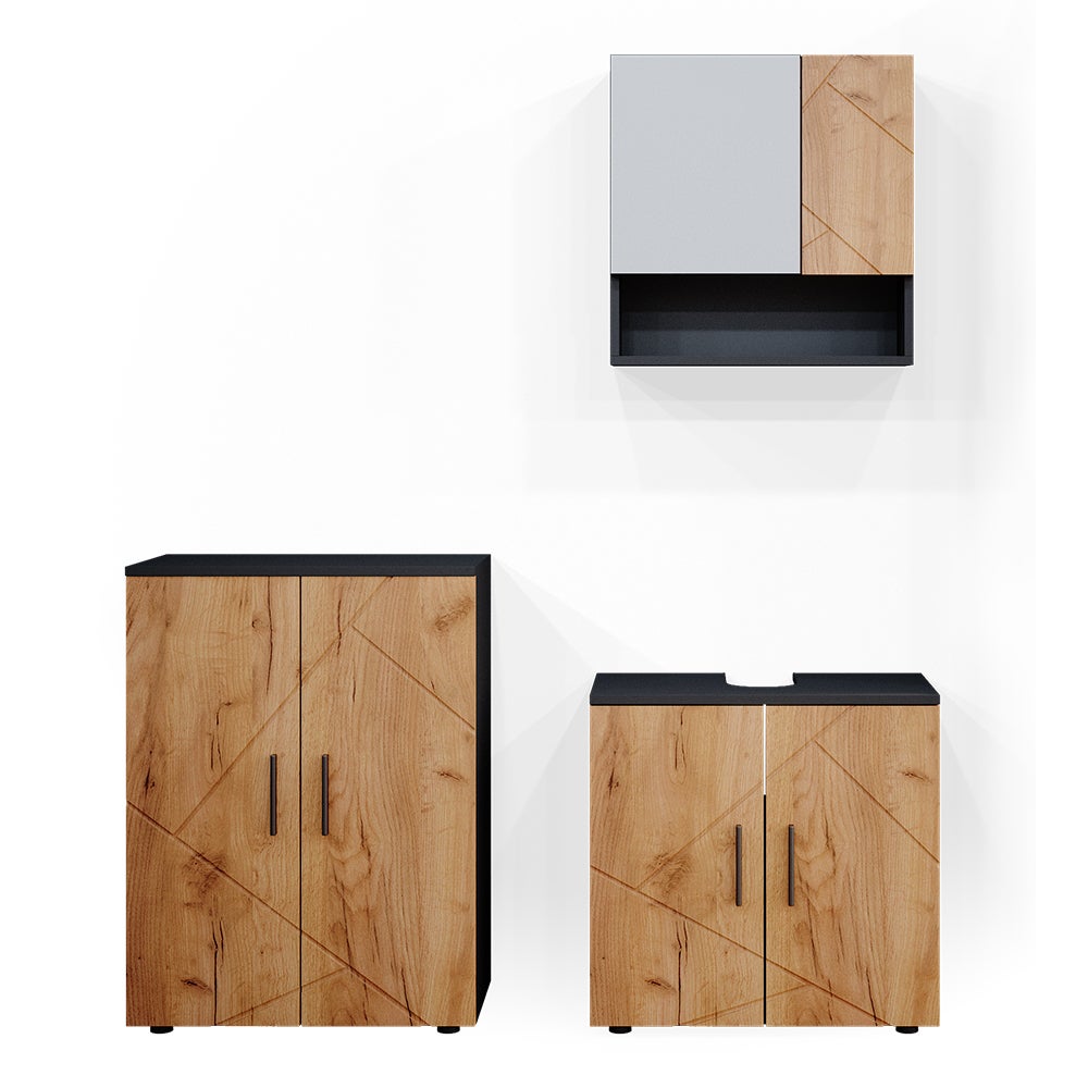 Vicco Zestaw mebli łazienkowych Irma, Złoty dąb power/antracyt, 3 części, z szafką dolną 60 cm
