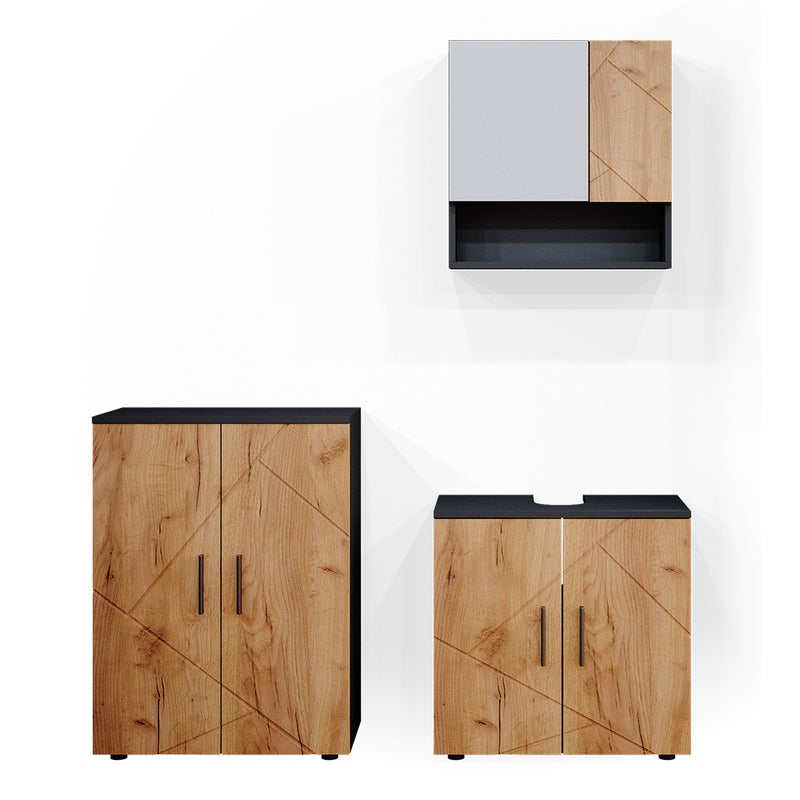 Vicco Zestaw mebli łazienkowych Irma, Złoty dąb power/antracyt, 3 części, z szafką dolną 60 cm