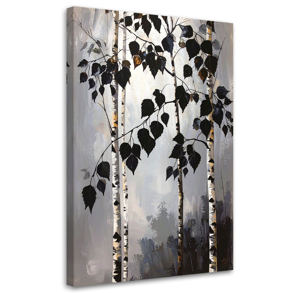 Tableau Moderne, Forêt de bouleaux nature feuilles noires 70x100 ...