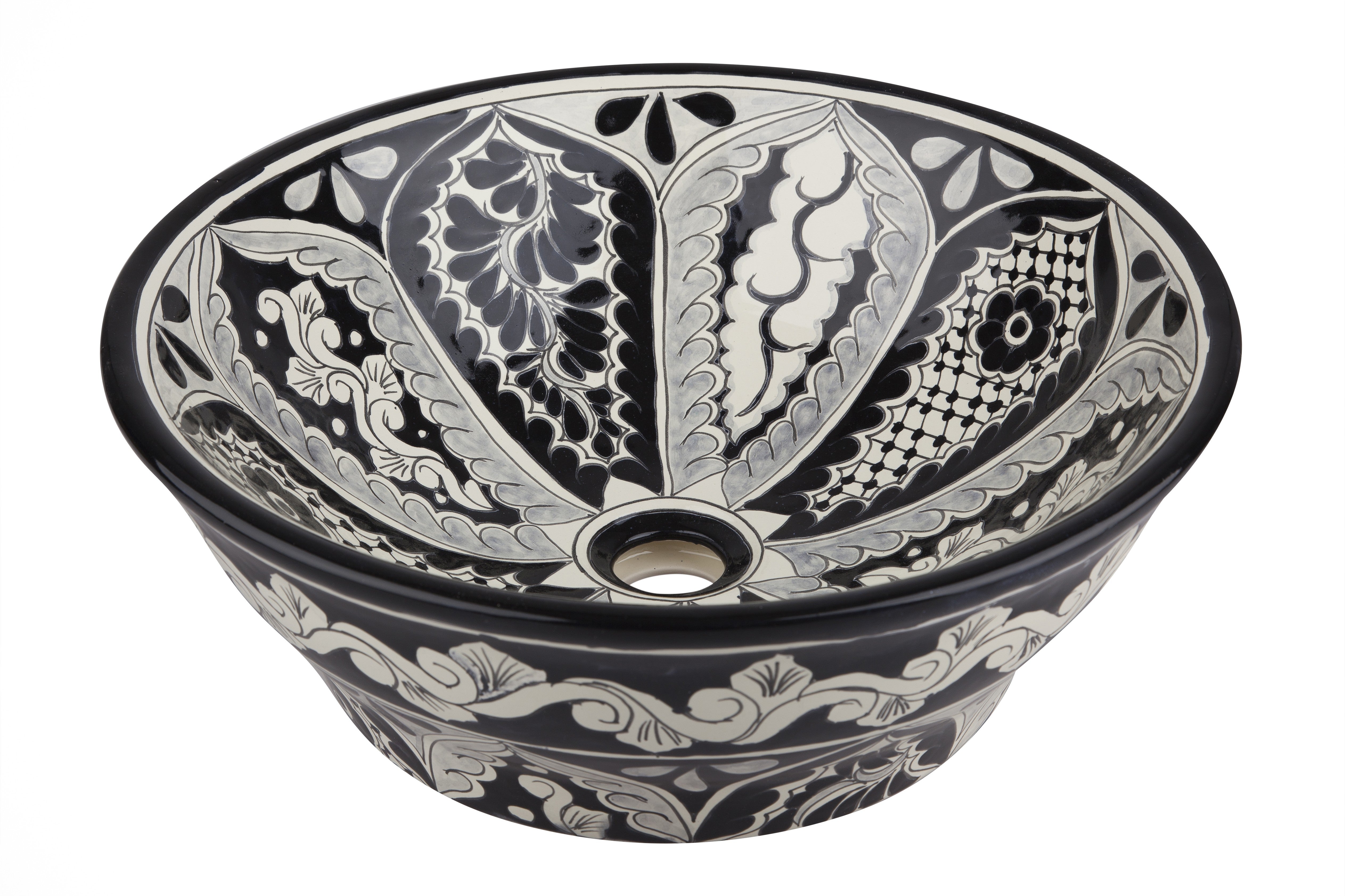 Meksykańska ceramiczna umywalka nablatowa Atalaya – okrągła umywalka łazienkowa 42,5 x 15 cm | Ręcznie wykonana umywalka z motywami Talavera