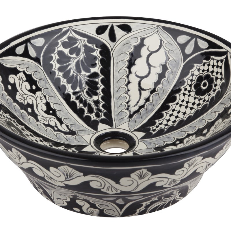 Meksykańska ceramiczna umywalka nablatowa Atalaya – okrągła umywalka łazienkowa 42,5 x 15 cm | Ręcznie wykonana umywalka z motywami Talavera