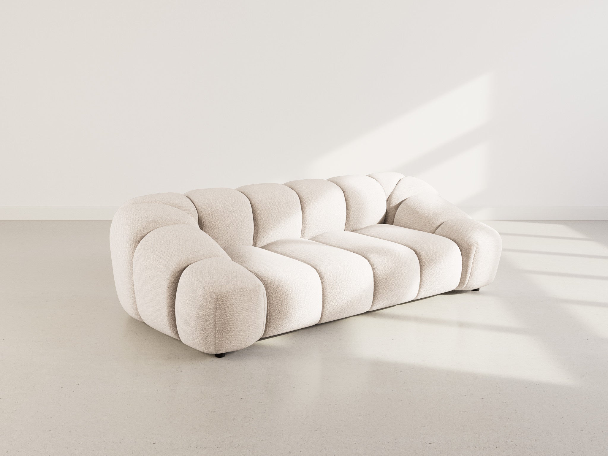 Canapé droit 3 places en velours texturé beige - AVA - Best Mobilier - 3