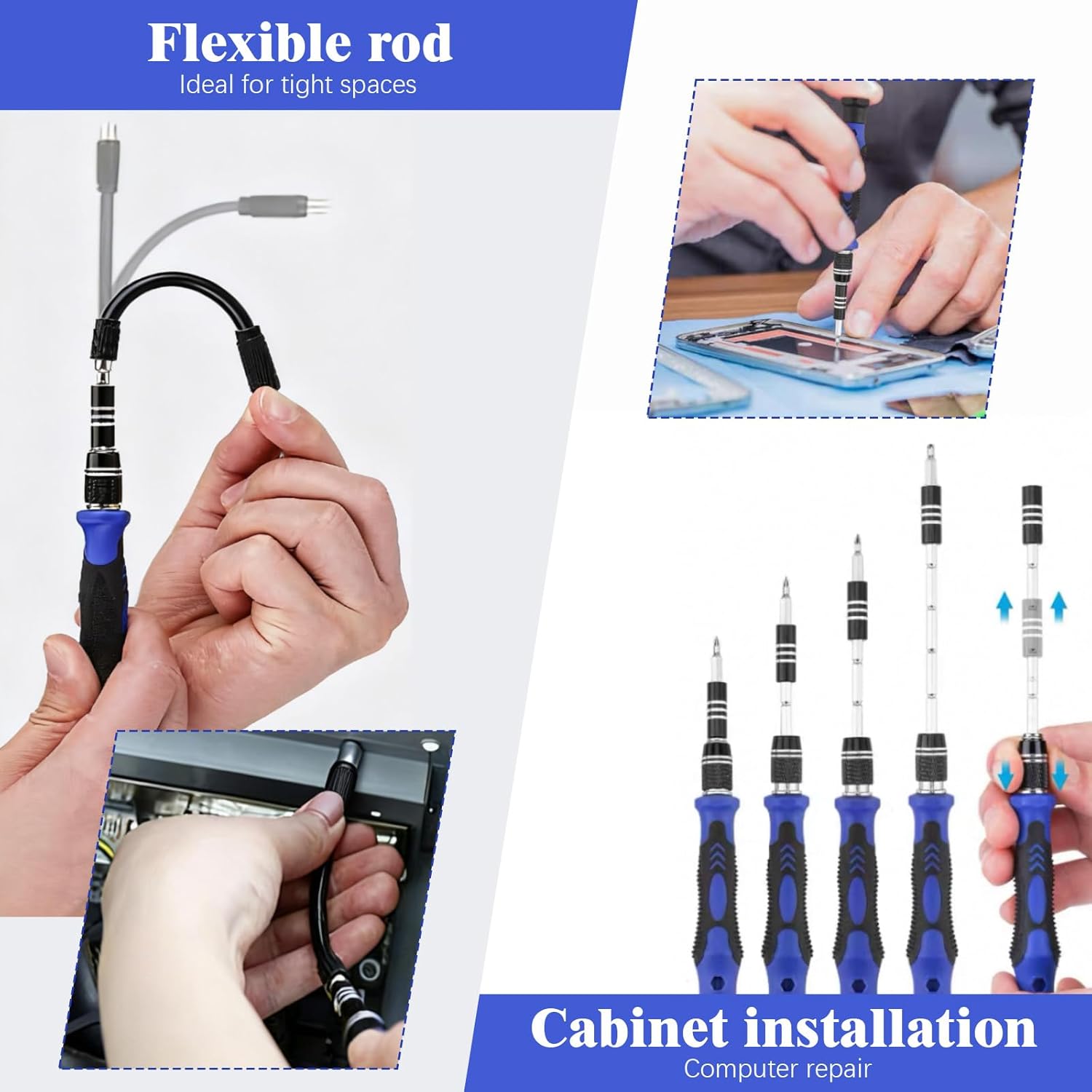 Coffret de tournevis de précision 62 pièces, embouts magnétiques et poignée antidérapante - Kit professionnel pour l'électronique et le bricolage. - 5