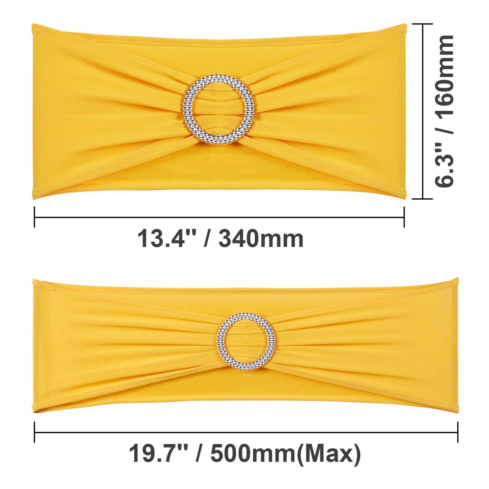 Écharpes chaise extensible,SucceBuy housse avec boucle ronde,bandes élastiques,100 pièces jaune doré pour décoration de mariage,vacances et fête - 2