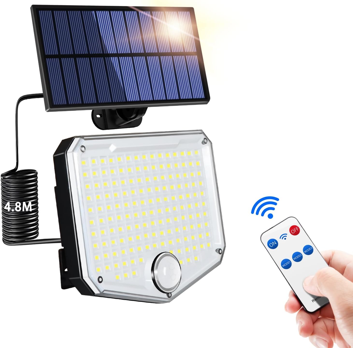 Zewnętrzne Lampy Solarne, 3 Tryby Jasności, Kinkiety Z Czujnikiem Zdalnego Sterowania, Wodoodporne Lampy Ogrodowe Zimna Biel Z Czujnikiem