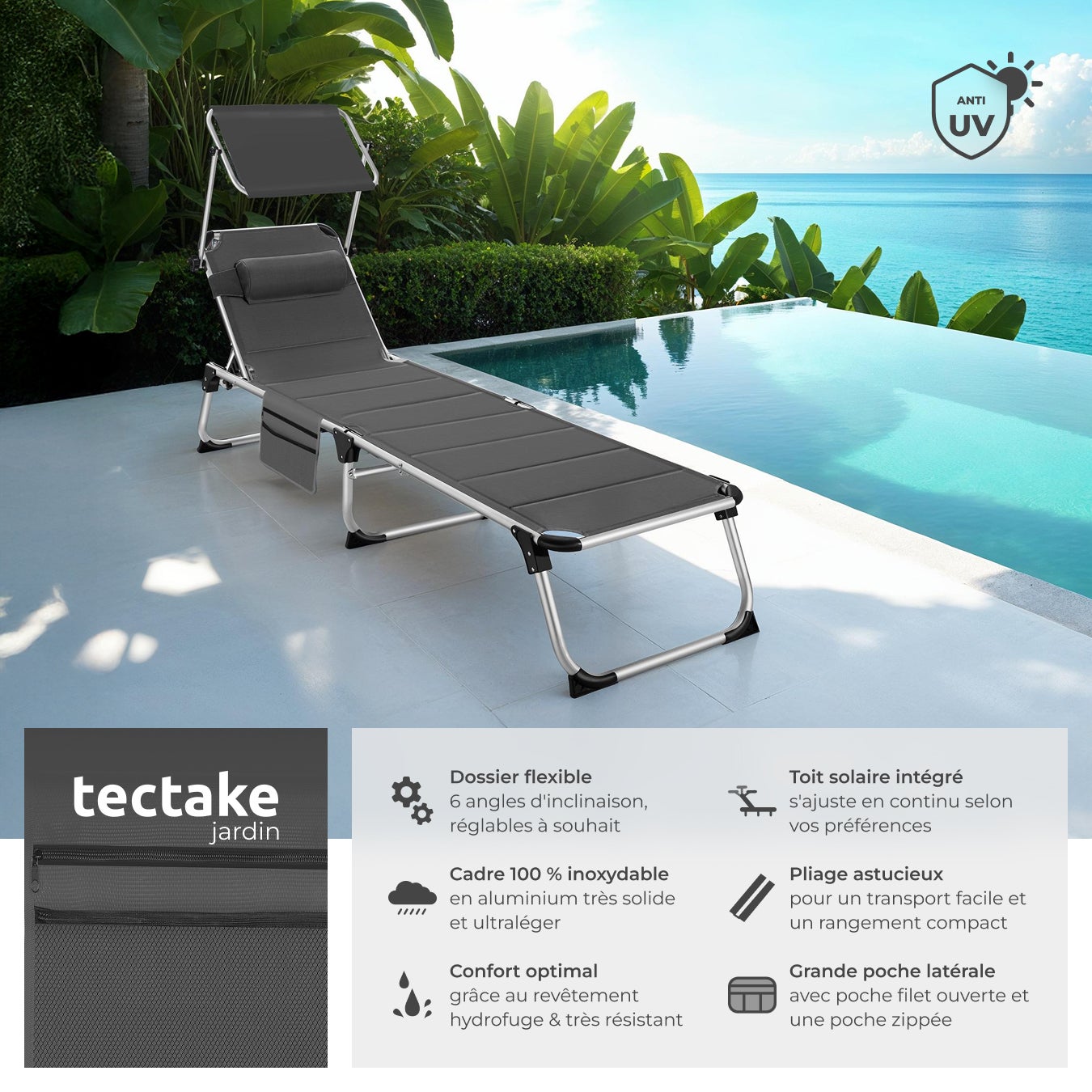 TECTAKE Tumbona de aluminio tapizadas, plegables - 2