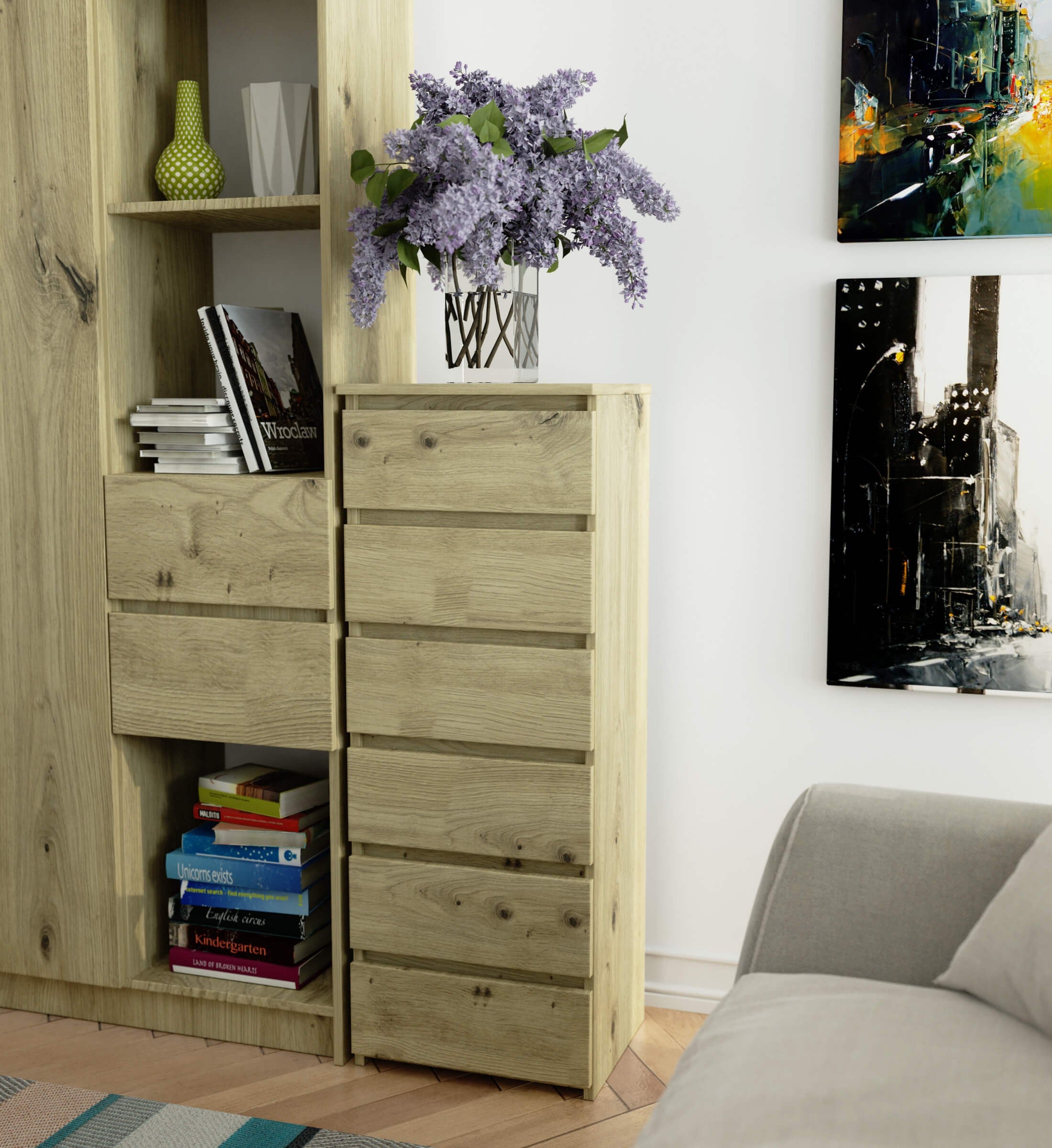 Commode AKORD CL6 Chêne Artisan 40 cm 6 tiroirs façade Chêne Artisan 40x35x109 cm - 4