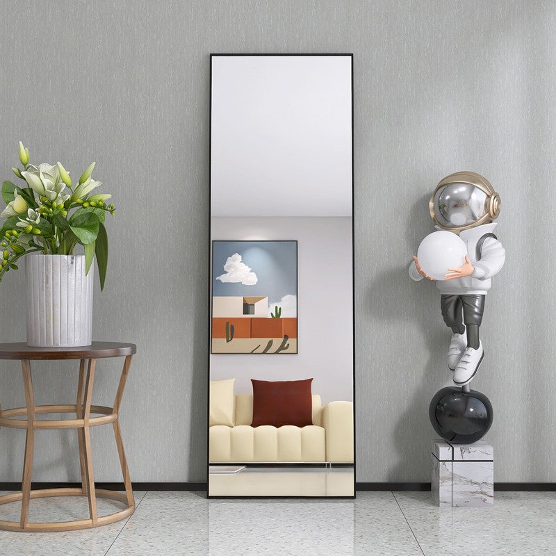 Miroir sur pied, 165 x 60 cm, grand miroir, cadre en alliage d'aluminium, verre trempé, miroir rectangulaire, noir - 2