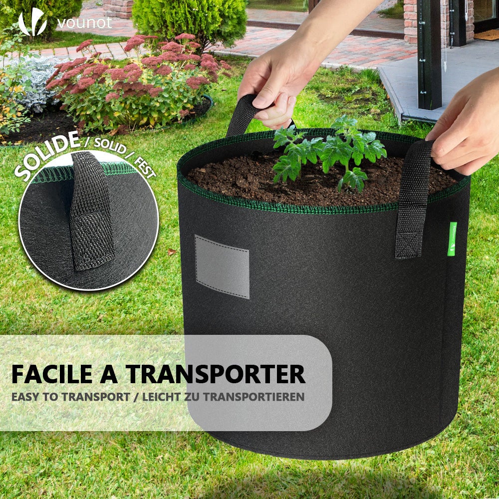 Lot de 5 sacs de plantation non tisse 20L avec poignee Noir VOUNOT® - 7