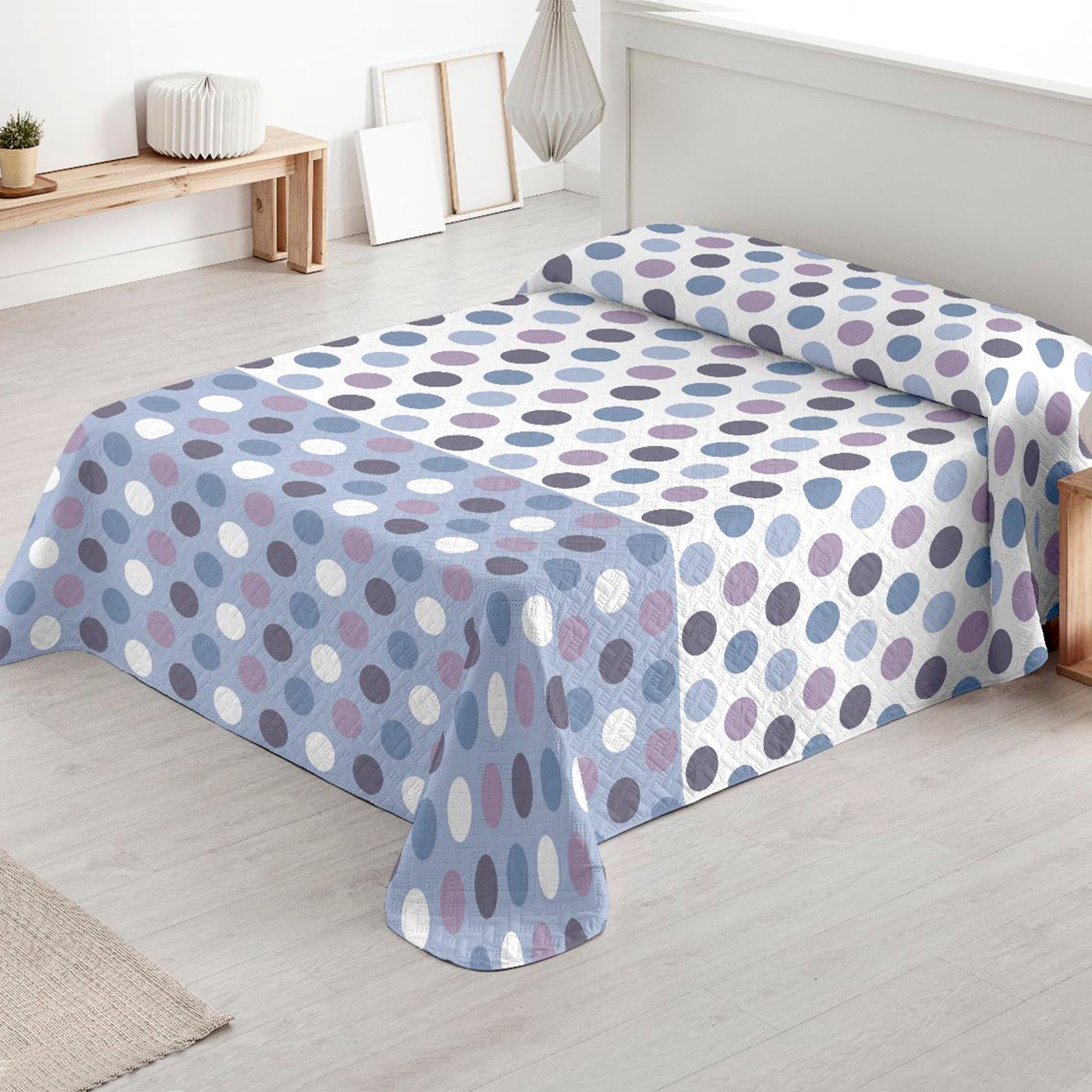 Home mercury-colcha bouti rombos para verano y entretiempo 100% poliéster. cubre cama fina, ligera y suave. (circulos azul, cama 105-200x260cm)