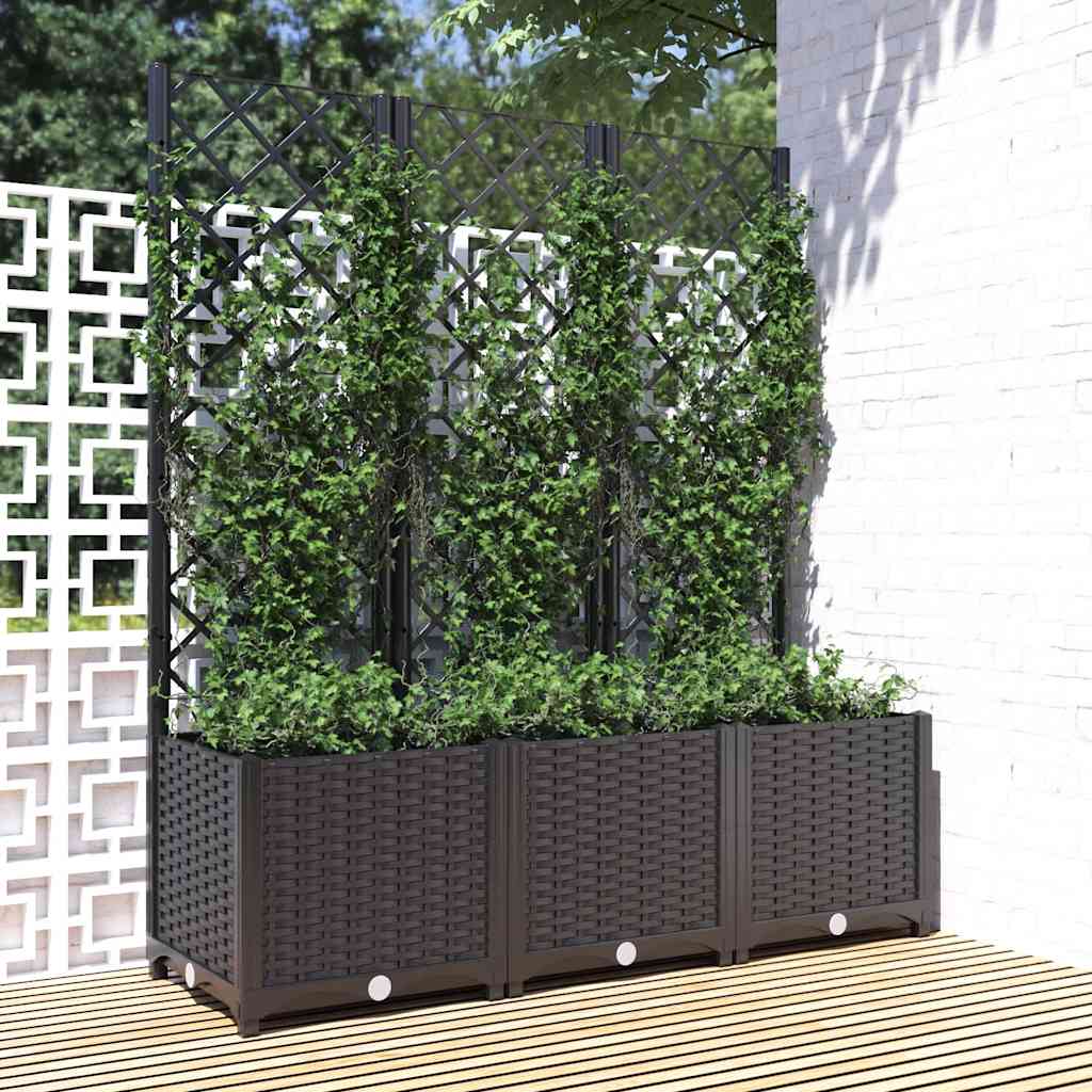 vidaXL Jardinière de jardin avec treillis Noir 120 x 40 x 136 cm PP - 7