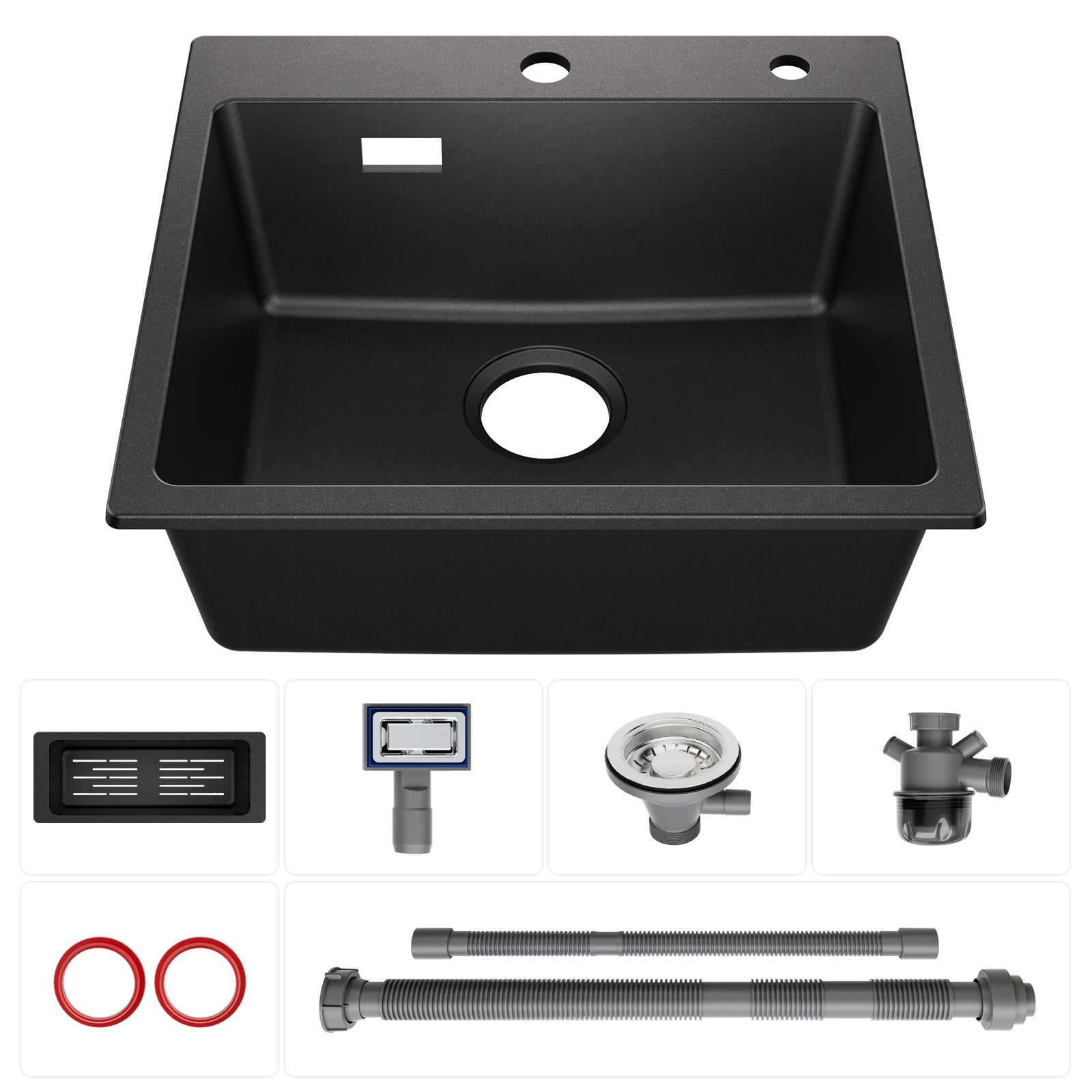 Cecipa max Evier de Cuisine Quartz Noir 50x45cm Evier 1 Bac en Granit, Evier à Encastrer 1 Vasque avec Panier de Vidange - 9