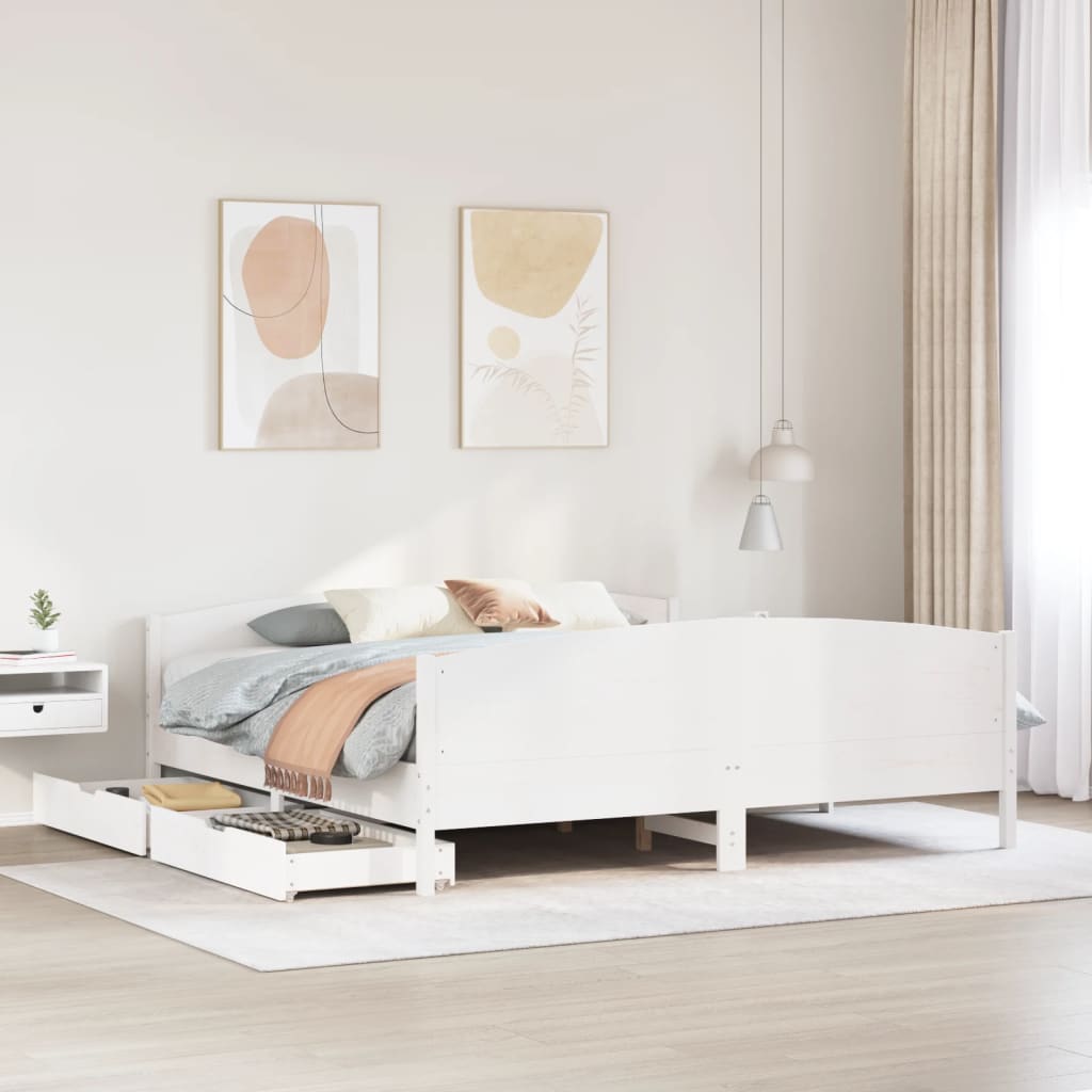 Rama łóżka bez materaca, biała, 160x200 cm, lite drewno sosnowe vidaXL