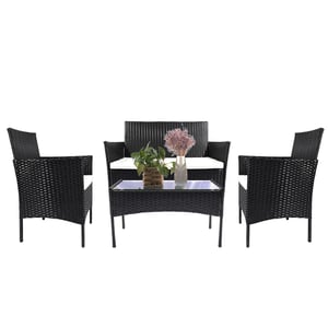 Ensemble de meubles de jardin en résine tressée RATTANTREE, noir, 7 pièces, avec coussin et table, pour extérieur, jardin, terrasse