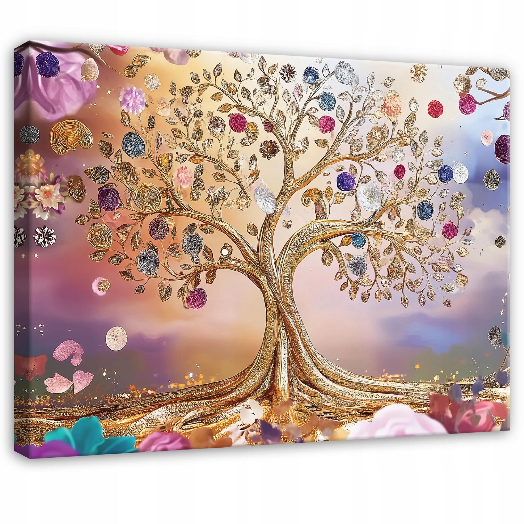 Tableau Impression Sur Toile – Paysage Arbre Violet/gris, 50x50cm X3, Encadré, Art Déco