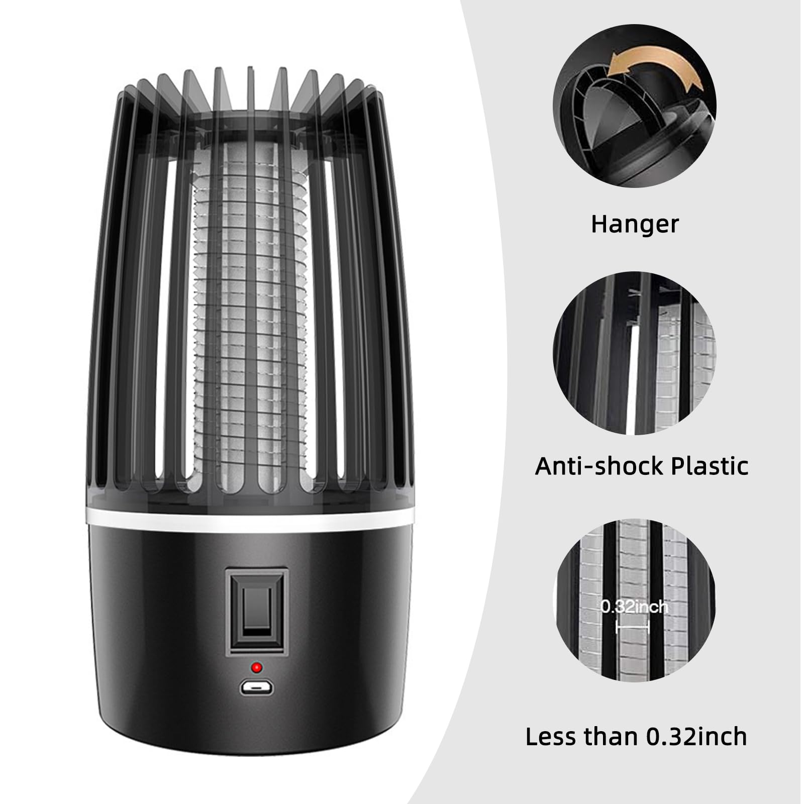 Lampada antizanzare, Lampada antizanzare UV a 360°, Lampada antizanzare elettrica 2 in 1 con Ricaricabile tramite USB - 3