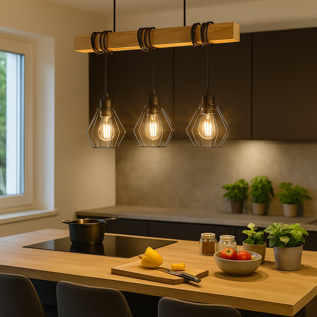 Lampa wisząca sufitowa Otto E27 3-punktowa potrójna IP20 czarna z drewnem MasterLED - 7