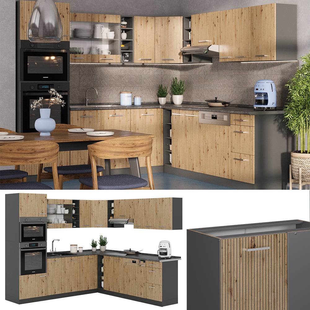 Vicco Cuisine en angle R-Line, Chêne Artisan/Anthracite, 247 x 237 cm, PT Chêne - 5