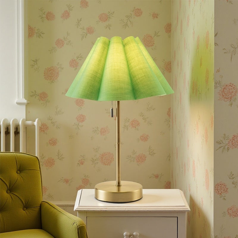 Lampe de Chevet Retro – Abat-jour Plissé Vert Menthe, Pied Métal Doré ...