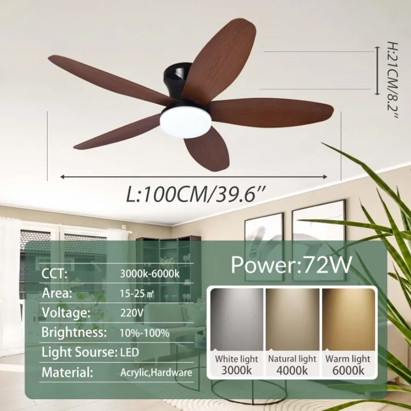 Ventilateur Plafond Avec Lumiere Silencieux, Ventilateur de plafond encastré de 89 cm avec éclairage et télécommande, 6 vitesses de vent, Noyer - 7