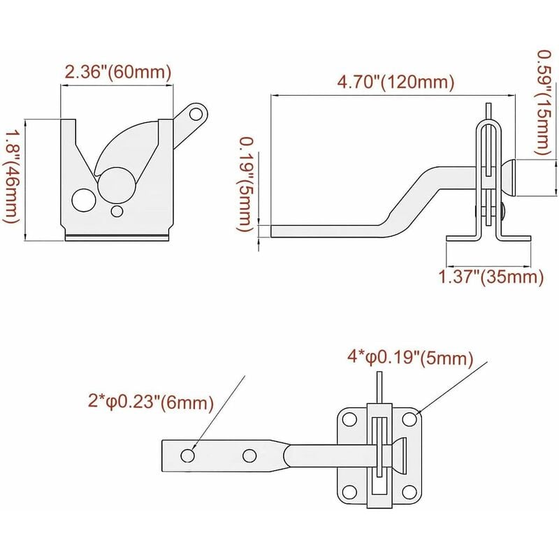 Verrou de Portail Verrouillage automatique-Serrure Métal à Boulon-Loquet Acier à Gravité Clôture Jardin-Noir-Vis de Fixation Fournis - 2