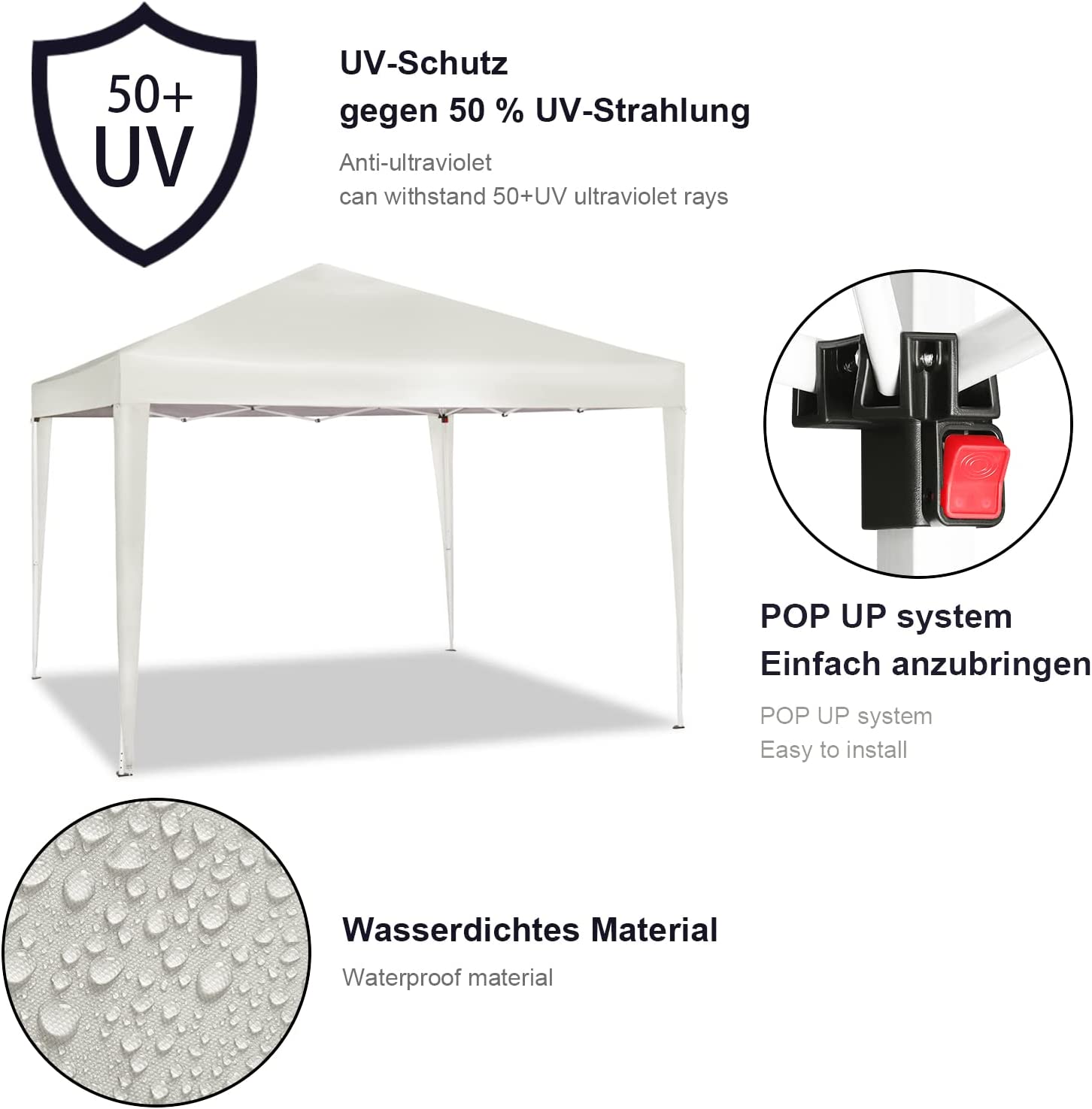 Tonnelle de Jardin,Tente Pliante,Protection du Soleil UV 50+, Facile à Installer Hauteur Réglable 3x3m, Beige,WOLTU - 4