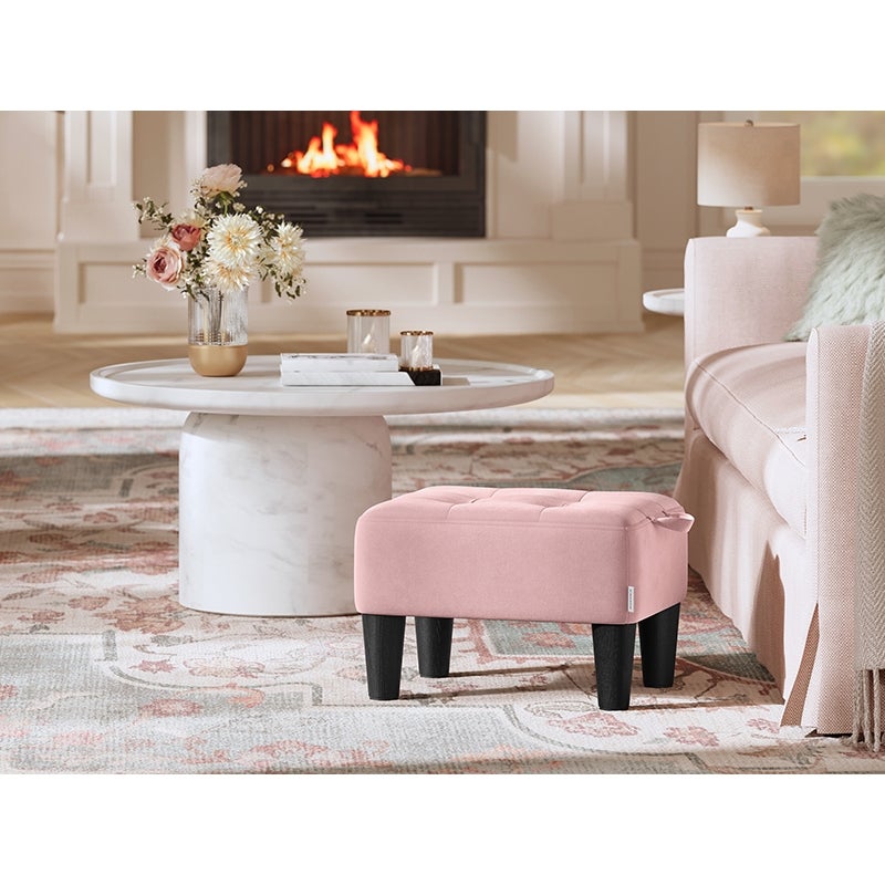 Sgabello Pouf Contenitore, Poggiapiedi in Velluto, Imbottitura