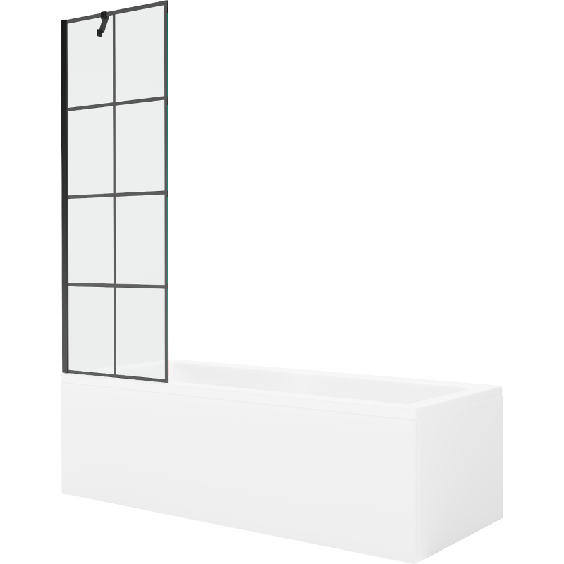 Mexen Cubik wanna prostokątna 150 x 70 cm z obudową i parawanem 1-skrzydłowym 60 cm, czarny wzór - 550315070X9506007077