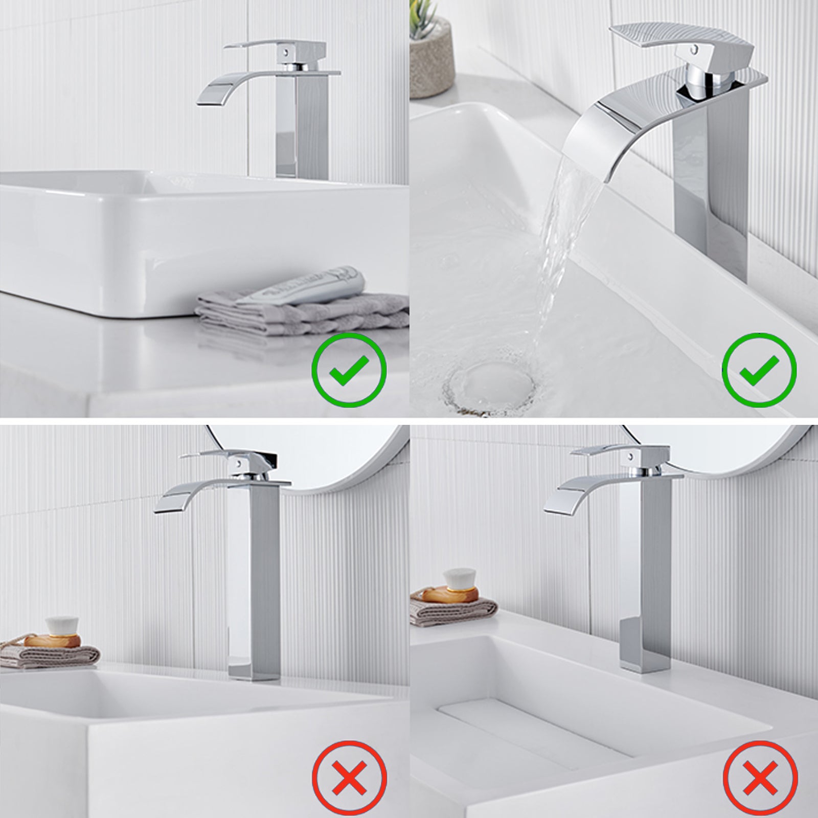 Auralum Max Moderne Robinet de Lavabo Cascade Haut,Design Elégant,Mitigeur Monocommande Lavabo en Inox 304,Eau Chaude/Froide Disponible,Chromé - 7