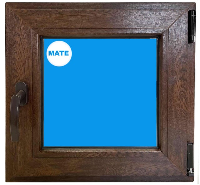 Ventana PVC 500x500 Nogal Oscilobatiente Derecha Vidrio Mate