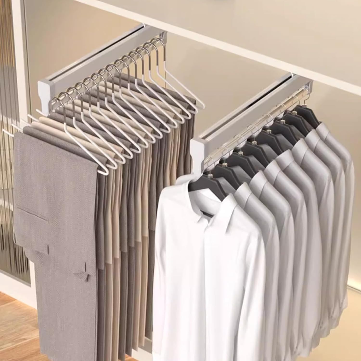 Barra retráctil para armario, 1 pieza, acero laminado en frío, blanca, deslizante, para guardarropa (29,2 cm) - 5