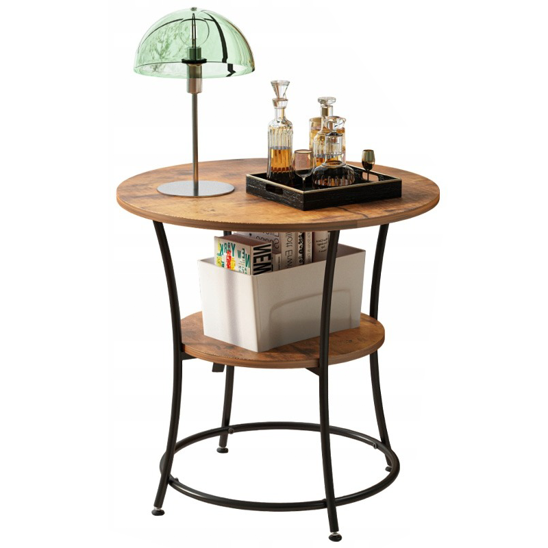 Stolik kawowy okrągły do salonu z półką brąz 55 cm loft