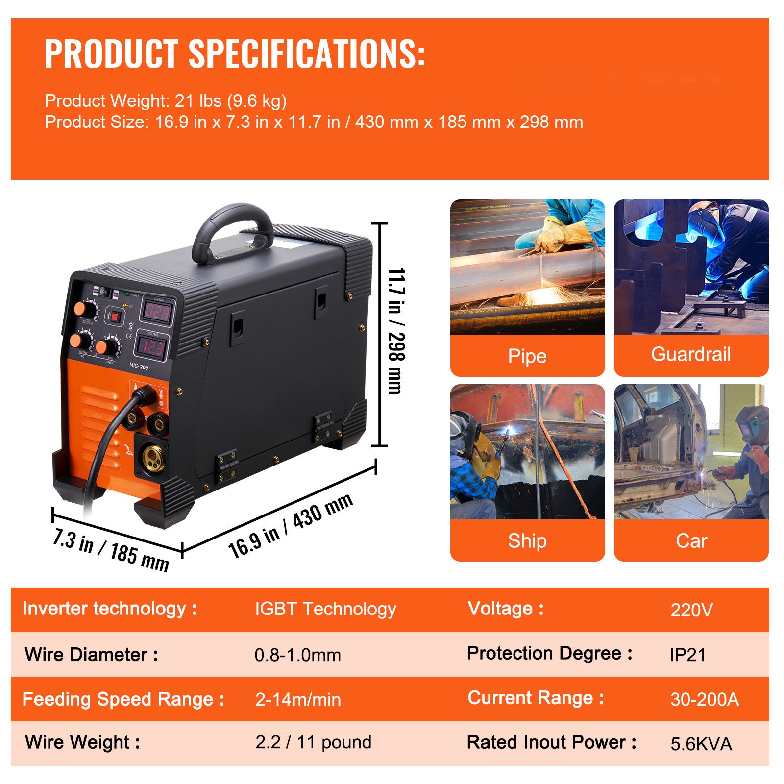 Soudeur MIG 200 Amp 3 en 1,SucceBuy soudeur à l'arc MIG TIG,écran digital,onduleur IGBT DC,220V,rouge - 9