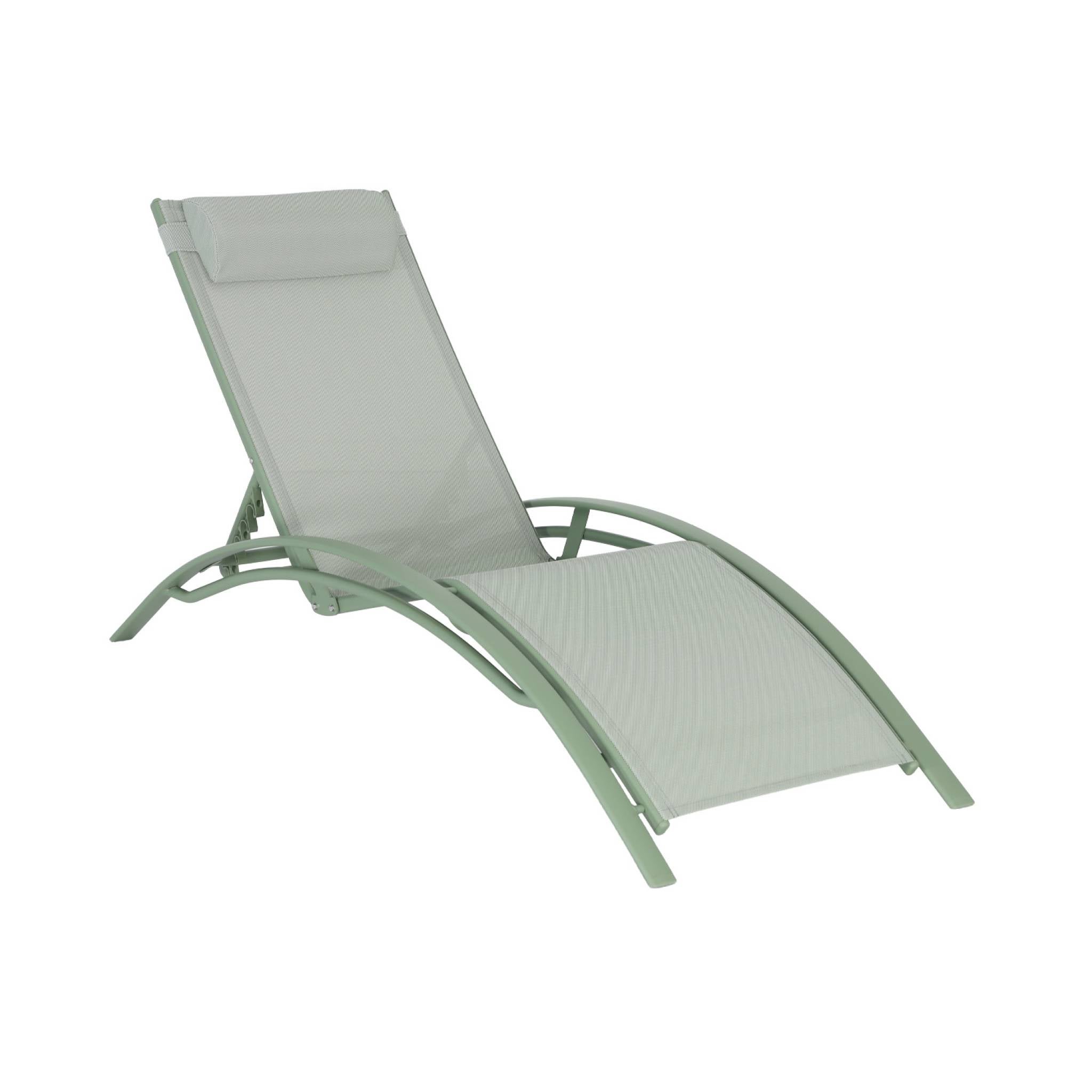 Duo de bains de soleil aluminium vert de gris - Transats aluminium et textilène LOUISA - 2