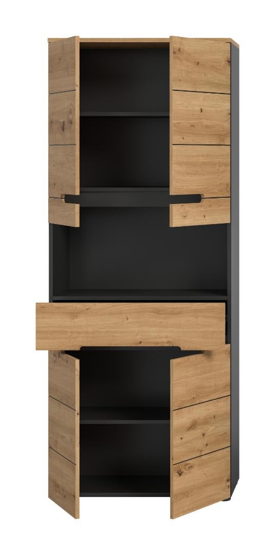 Canu armoire haute pour salle de bain 4 portes, 1 tiroir, 1 étagère chêne décor, gris. - 3
